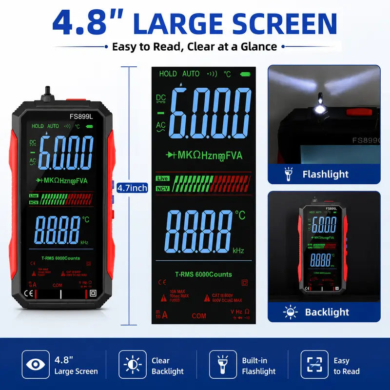 Smart True RMS Digital Multimeter – Auto-Ranging Voltmeter with NCV Test