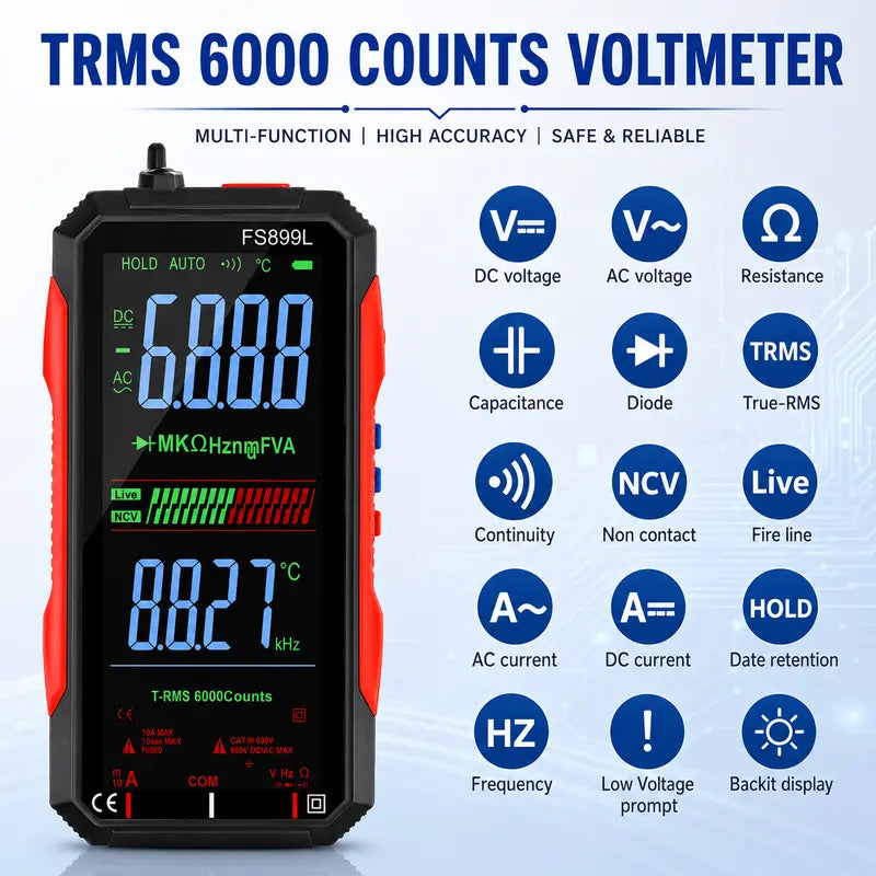 Smart True RMS Digital Multimeter – Auto-Ranging Voltmeter with NCV Test