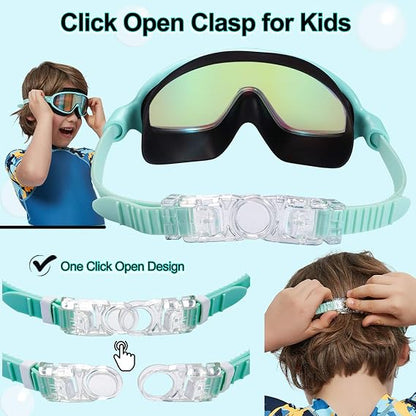 Kids Wide-View Swim Goggles – Leak-Free Large Cushion Design For Maximum Comfort Without Raccoon Eyes