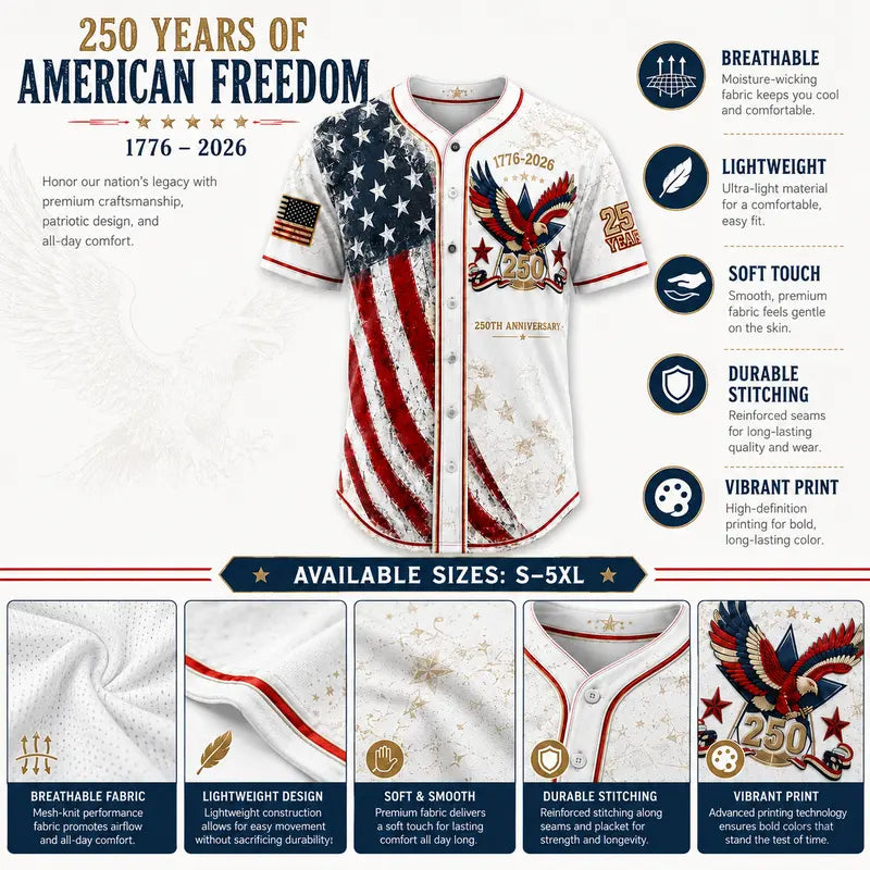 Patriotic Baseball Jersey – Vintage 1776-2026 Eagle Graphic For Celebrating America's 250th Anniversary In Style