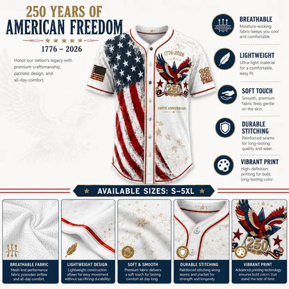 Patriotic Baseball Jersey – Vintage 1776-2026 Eagle Graphic For Celebrating America's 250th Anniversary In Style
