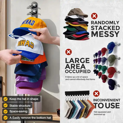 Hat Hook for Wall – Vertical Wall Organizer For Holding 16 Hats Clutter-Free