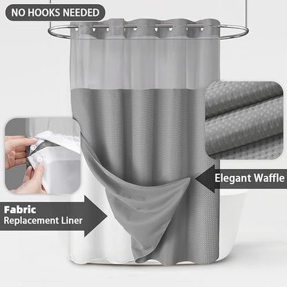 Heavyweight Waffle Weave Shower Curtain – No-Hook Snap-On Design For Effortless Setup & Easy Cleaning