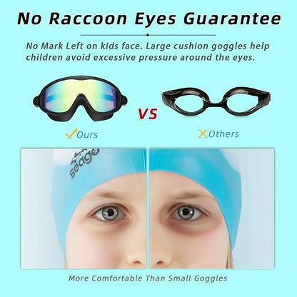 Kids Wide-View Swim Goggles – Leak-Free Large Cushion Design For Maximum Comfort Without Raccoon Eyes