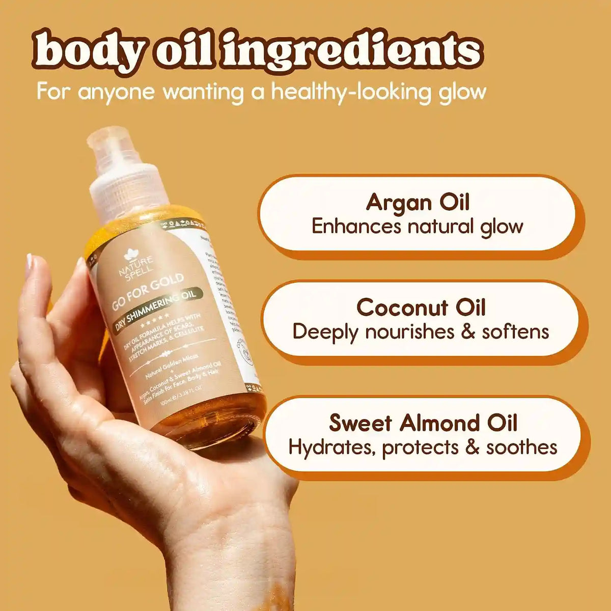 Dry Shimmering Oil – Natural Golden Micas & Triple Nutritive Oils For An Instant Sun-Kissed Radiant Glow