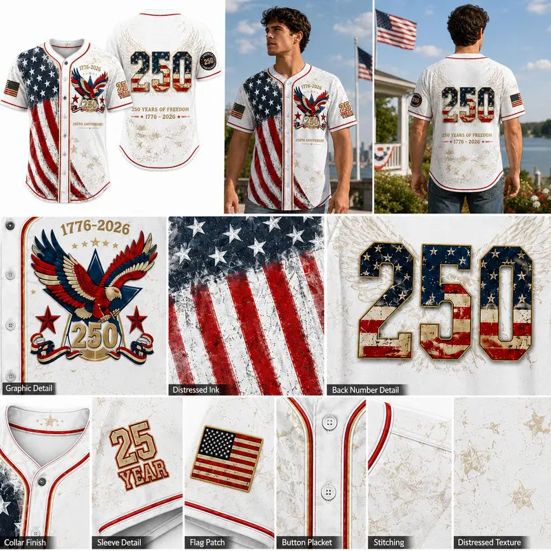Patriotic Baseball Jersey – Vintage 1776-2026 Eagle Graphic For Celebrating America's 250th Anniversary In Style