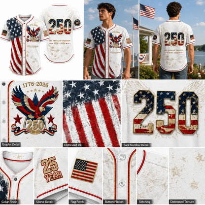 Patriotic Baseball Jersey – Vintage 1776-2026 Eagle Graphic For Celebrating America's 250th Anniversary In Style