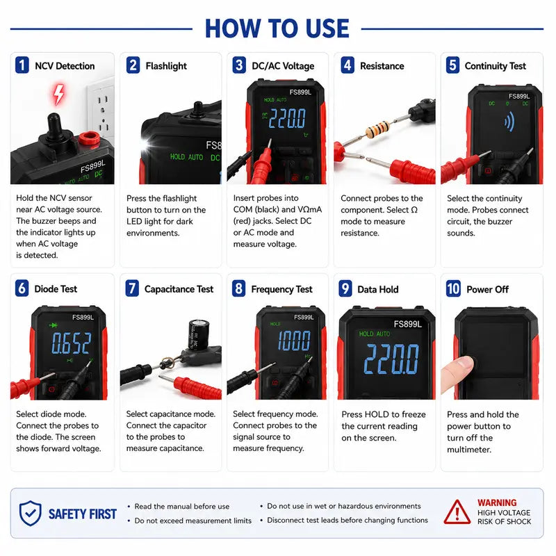 Smart True RMS Digital Multimeter – Auto-Ranging Voltmeter with NCV Test