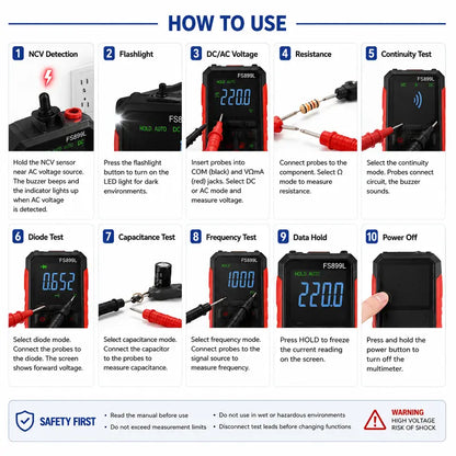 Smart True RMS Digital Multimeter – Auto-Ranging Voltmeter with NCV Test