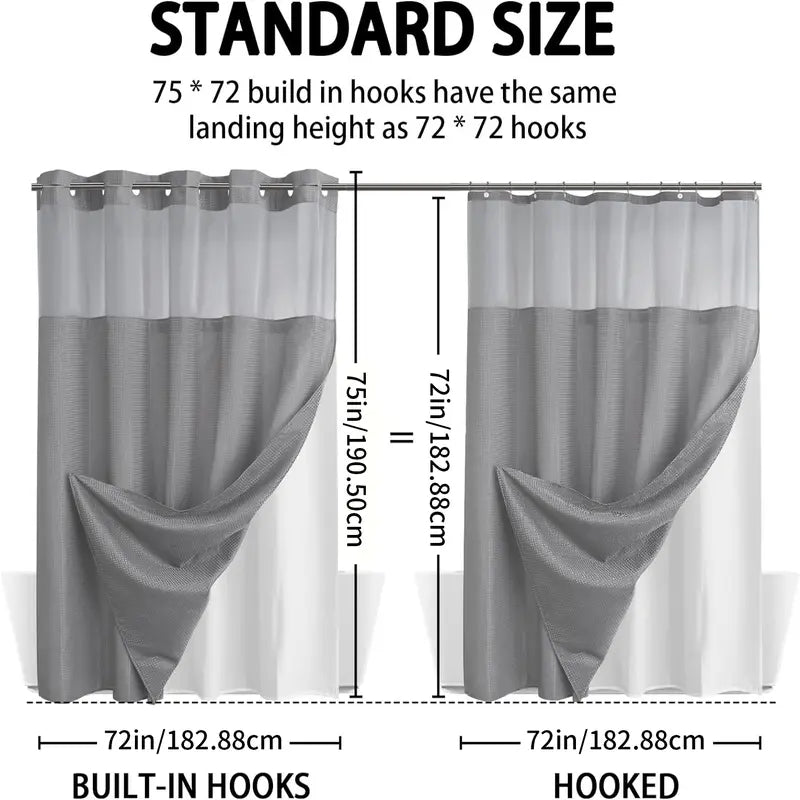 Heavyweight Waffle Weave Shower Curtain – No-Hook Snap-On Design For Effortless Setup & Easy Cleaning
