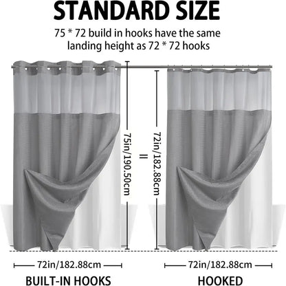 Heavyweight Waffle Weave Shower Curtain – No-Hook Snap-On Design For Effortless Setup & Easy Cleaning