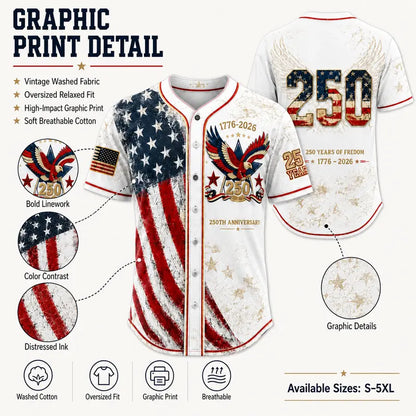 Patriotic Baseball Jersey – Vintage 1776-2026 Eagle Graphic For Celebrating America's 250th Anniversary In Style