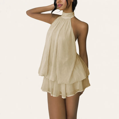 Halter Neck Layered Chiffon Mini Dress – Flattering Flowy Silhouette For Effortless Party & Vacation Glamour