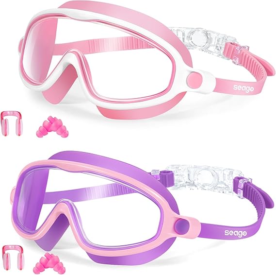Kids Wide-View Swim Goggles – Leak-Free Large Cushion Design For Maximum Comfort Without Raccoon Eyes