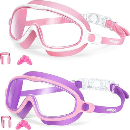 Kids Wide-View Swim Goggles – Leak-Free Large Cushion Design For Maximum Comfort Without Raccoon Eyes