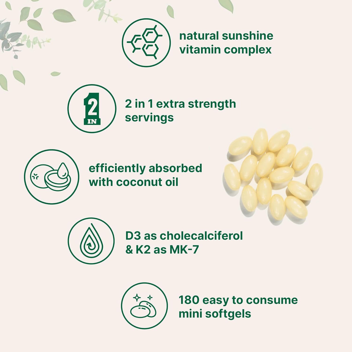 Vitamin D3 & K2 MK-7 Softgels That Help Direct Calcium to Your Bones