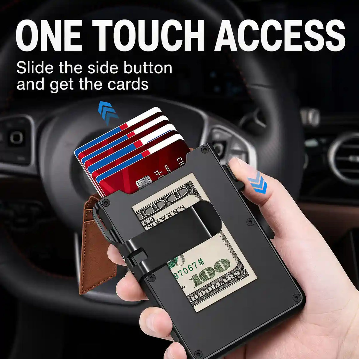 Slim Bifold Pop-Up Wallet with Automatic Card Ejector and RFID Theft Protection