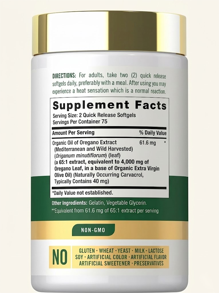 Natural Maximum Strength Oil of Oregano - 4000mg Herbal Defense