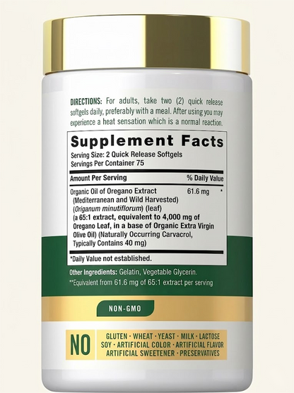 Natural Maximum Strength Oil of Oregano - 4000mg Herbal Defense