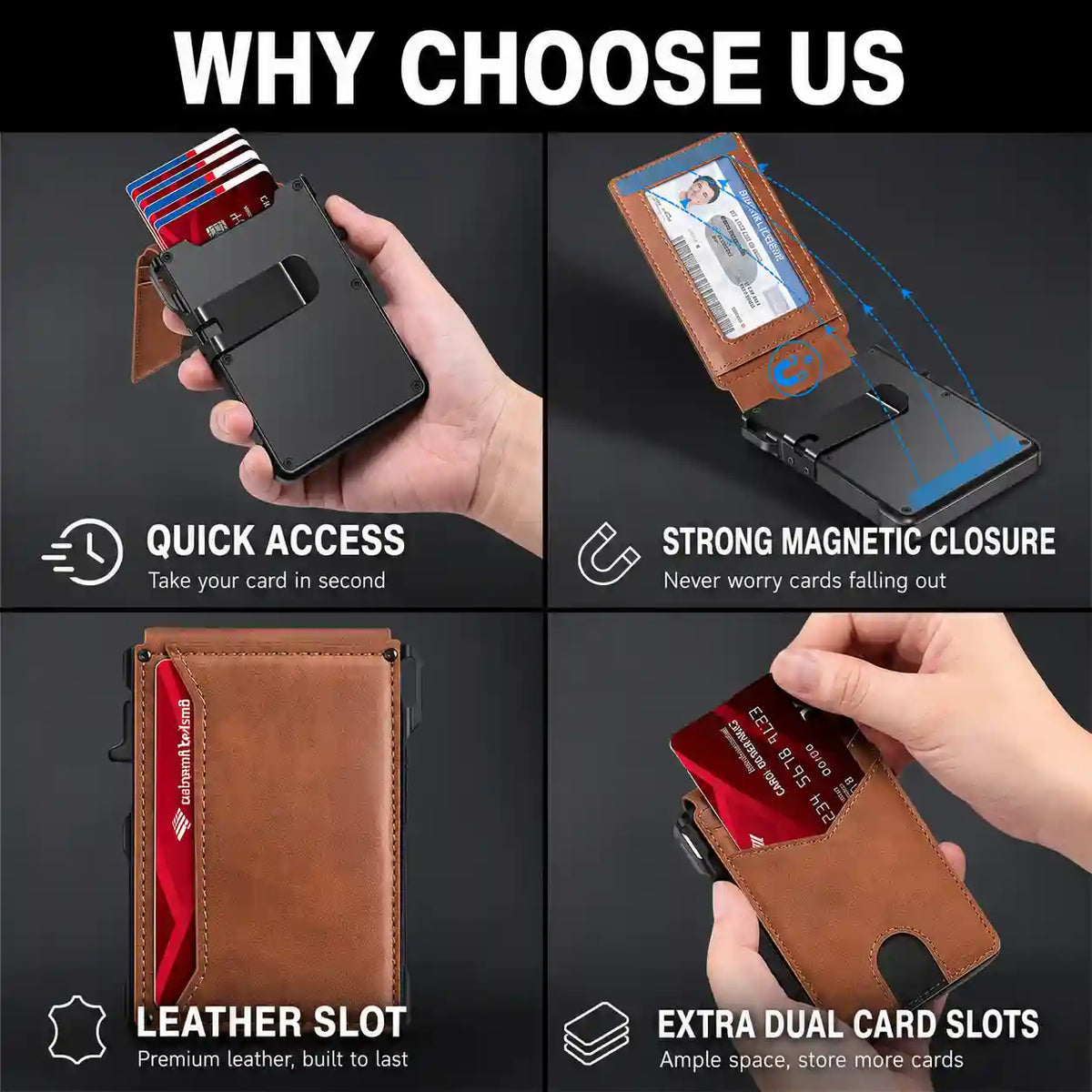 Slim Bifold Pop-Up Wallet with Automatic Card Ejector and RFID Theft Protection