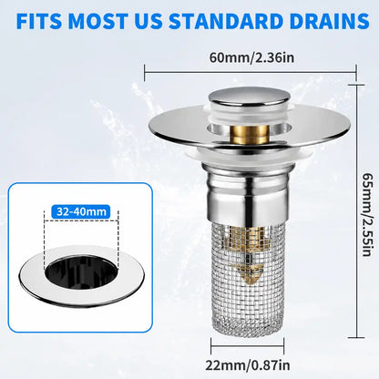 Universal Pop-Up Sink Stopper & Anti-Clogging Hair Catcher