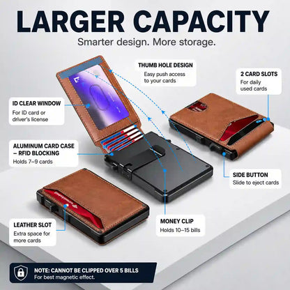 Slim Bifold Pop-Up Wallet with Automatic Card Ejector and RFID Theft Protection