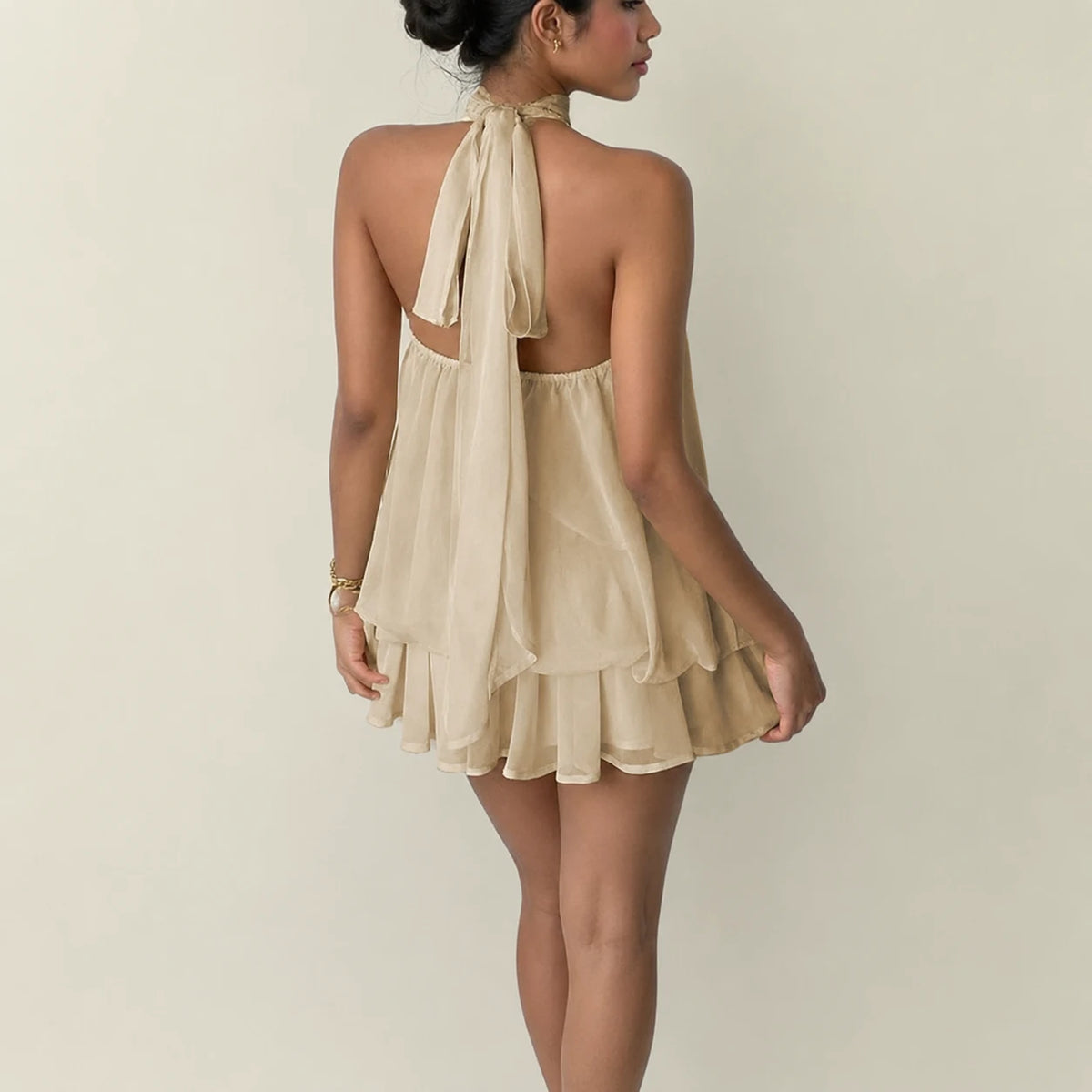 Halter Neck Layered Chiffon Mini Dress – Flattering Flowy Silhouette For Effortless Party & Vacation Glamour