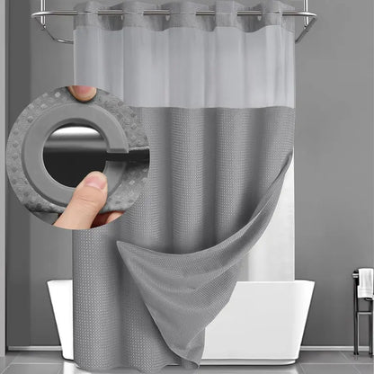 Heavyweight Waffle Weave Shower Curtain – No-Hook Snap-On Design For Effortless Setup & Easy Cleaning