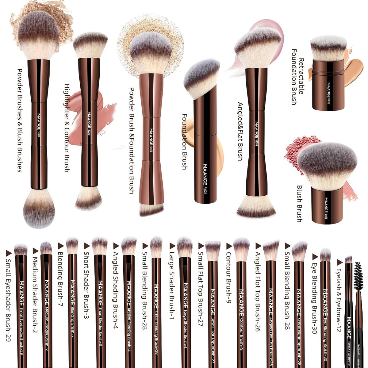 20-Piece Double-End Makeup Brush Set For A Smooth Full-Face Finish